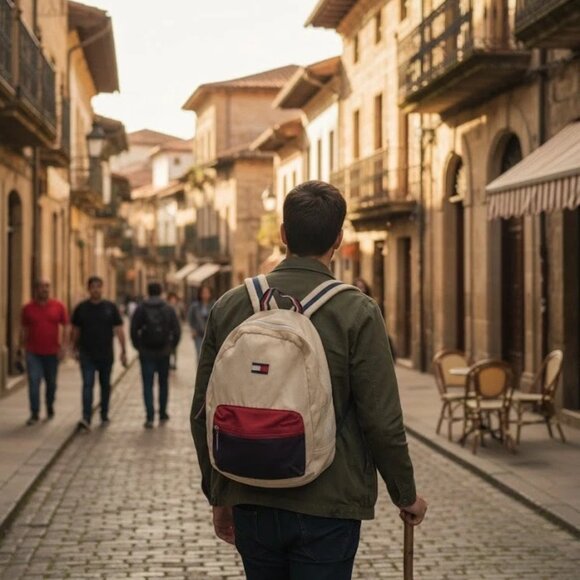 Tommy Hilfiger backpack featuring their iconic red, beige and blue - Picture 7 of 7